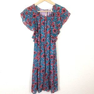 Rebecca Taylor Lindsay Ruffle Dress Floral Silk